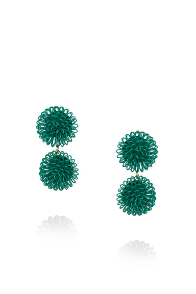 Double PomPom Earrings - Green