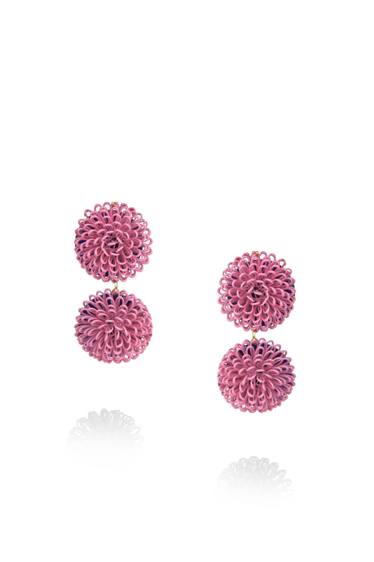 Double PomPom Earrings -Pink
