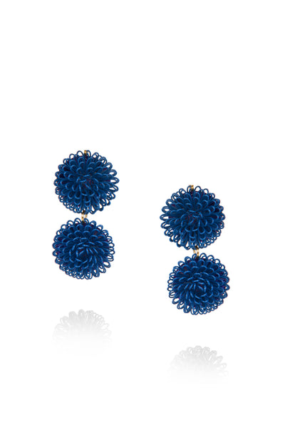 Double PomPom Earrings - Dark Blue