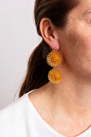 Double PomPom Earrings - Gold