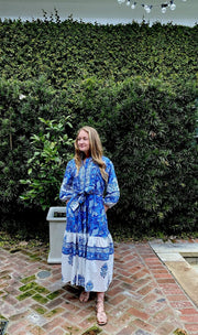 Paloma Flounce Dress - Blue / White