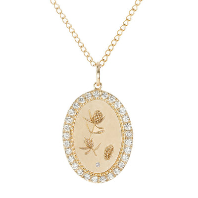 Pavé Diamond Protea Token Necklace